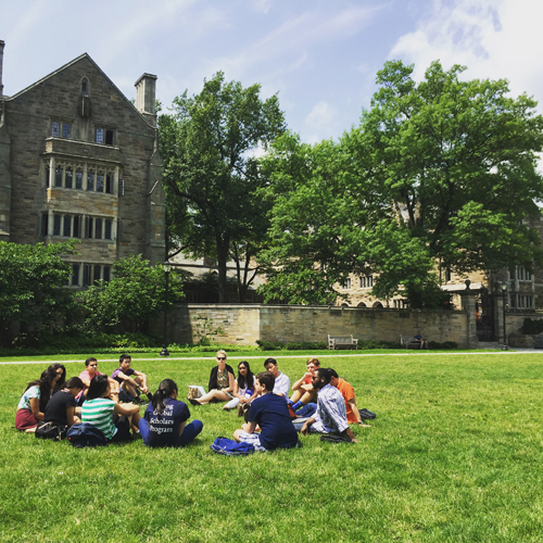 Yale Young Global Scholars having class on Yale's cross campus